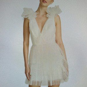 ML MONIQUE LHUILLIER Ivory Dotted Tulle Party Dress